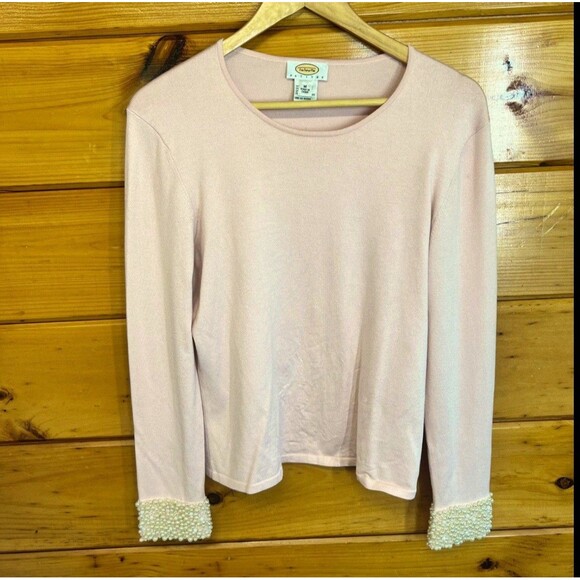 Talbots Silk Cashmere Long Sleeve  Womens Pullover with Pearls on Cuffs PM - Picture 1 of 4